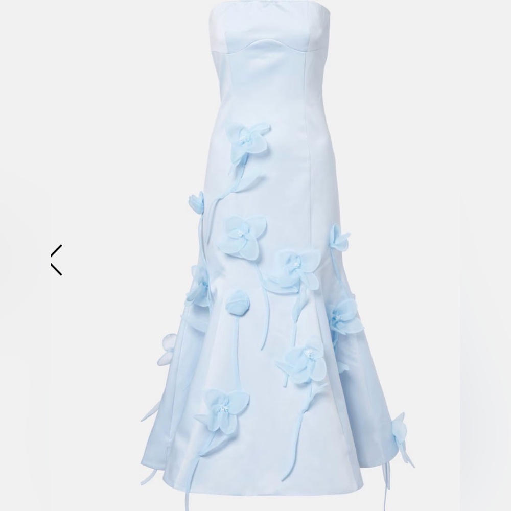 Strapless Light Blue Midi Dress with 3D Floral Appliqués - nwt